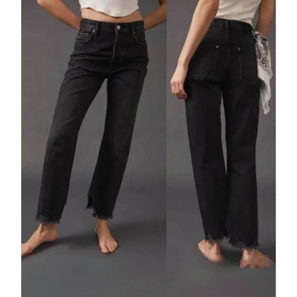Free People Denim - Free People Tapered Baggy High Rise Boyfriend Fit Jeans Chewy Hem Black Size 28